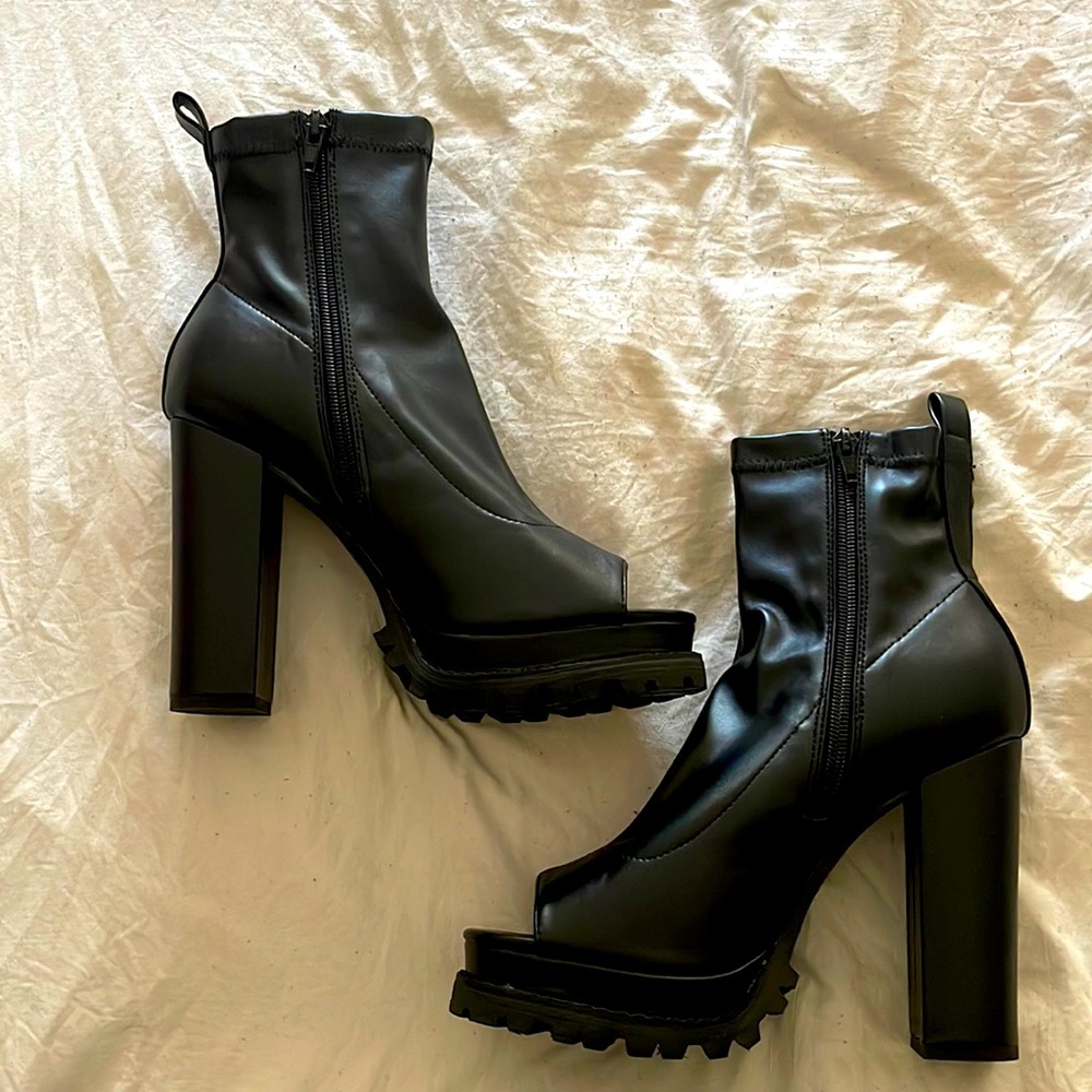Faux Leather Heel Boots